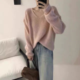 mens fall fashion Korean Style Gentle Style Lazy V-neck 100 Wool Sweater for Women 2024 Autumn and Winter New Loose Slimming Sweater Top