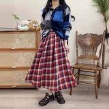 trending fall outfits 2024 Korean Style Retro Plaid Skirt Mid-Length Elastic Waist Large Skirt High Waist Slimming Girl Dress