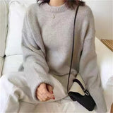 dti outfits Gray Sweater Women's Autumn and Winter Loose Retro Hong Kong Style Lazy Style round Neck Pullover Top Thick Thread Outer Wear Sweater Women