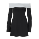 uniforms dress to impress French Fashion Classic Contrast Color Laminated Chest Wrap Long Sleeve Slim Temperament Style Dress Women