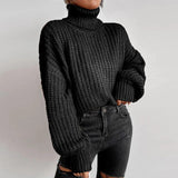 simple winter outfits Autumn and Winter Fashion Drop Shoulder Long Sleeve Knitted Loose Pullover Turtleneck Sweater for Women