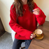 Tineit soulja boy outfits Autumn and Winter Korean Style Loose Pullover Western Style Christmas Red Top Birth Year Big Red Sweater for Women