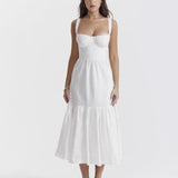 Tineit White broeadered Jacquard Midi A-Line Dress