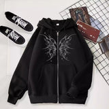 hipster 2024 New Cardigan Sweater Dark Skull Casual American Zipper Men's Style Hoodie Black Trendy Black Coat