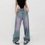 2000s fashion American-Style High Street Washed Vintage Jeans Women's Summer New High-Grade Spray-Dyed Graffiti Straight Wide-Leg Mop Pants