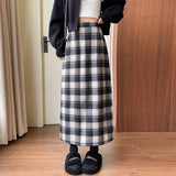 trending fall outfits 2024 Woolen Hip Skirt Autumn and Winter Retro 2024 New Mid-Length Skirt Women's Versatile High Waist Slimming A- line Plaid Skirt