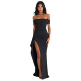 off shoulder  Women's 2024 Spring Sexy off-Shoulder Elegant Party Dress Split Dress