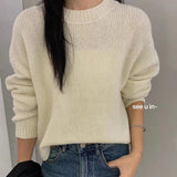 soulja boy outfits Korean Style Solid Color Sweater Women's 2024 Spring and Autumn round Neck High Quality Simple Texture Loose Pullover Sweater