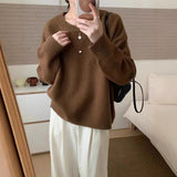 soulja boy outfits Women's round Neck Drop-Shoulder Sleeve Sweater Autumn and Winter Korean Style Simple Solid Color Knitted Top Inner Pullover Sweater