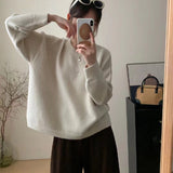 Tineit soulja boy outfits Women's round Neck Drop-Shoulder Sleeve Sweater Autumn and Winter Korean Style Simple Solid Color Knitted Top Inner Pullover Sweater