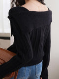 Tineit Solid Off Shoulder Knit Sweater