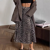 soulja boy outfits French Style Elegant Wrap Leopard Print Skirt Mid-Length 2024 Autumn Retro Fashion Split Straight Skirt Women's Clothing