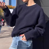 soulja boy outfits Autumn and Winter High-Grade Lazy Style Elegant Soft Glutinous Korean Style Minimalist round Neck Pullover Thick Sweater for Women