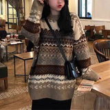 outfit inspo fall Women's Sweater 2024 Autumn and Winter Korean Style Jacquard Rhombus round Neck Loose Outer Wear Lazy Style Knitted Top