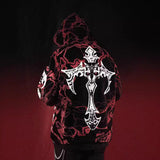 Tineit Dark Skull Complex Loose Personality American Print Hooded Long Sleeve Pullover Pocket Sweater