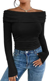 leapord halloween outfit Modal Fabric Women's Sexy off-the-Shoulder Top T-shirt Slim-Fit Long Sleeve Bottoming