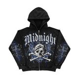 Tineit American Y2K Motorcycle Style Winter Letter Skull Print Zipper Hoodie Long Sleeve Sweater