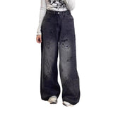 90s streetwear American Retro Cartoon Graffiti Straight Jeans Women's Summer New High Waist Straight Mop Loose Wide Leg Pants