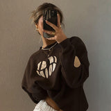 frat outfits 2024 Autumn and Winter New Women's Love Printed Pullover Casual Sweater Women's All-Match Long-Sleeved Top