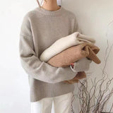 men fall outfits casual Gray Sweater Women's Autumn and Winter Loose Retro Hong Kong Style Lazy Style round Neck Pullover Top Thick Thread Outer Wear Sweater Women