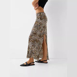 Tineit soulja boy outfits Elegant Leopard Print Skirt Casual Split Sexy French Long Skirt Su3846