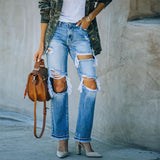 western outfits women New Fashion Ripped Ripped Beggar Jeans Casual Pants Trousers for Women