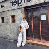 Sports and Leisure Suit Women's 2024 Autumn and Winter Stand Collar Zipper Sweater Wide Leg Pants Two-Piece Straight Mop Pants