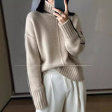 Autumn and Winter New Woolen Sweater Women's Loose Thickened Turtleneck Sweater Lazy Style Color Matching Pure Wool Knitted Bottoming Shirt