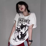 men’s fashion Niche Guitar Kitten Loose Short Sleeve T-shirt for Women