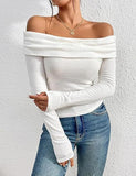 leapord halloween outfit Modal Fabric Women's Sexy off-the-Shoulder Top T-shirt Slim-Fit Long Sleeve Bottoming