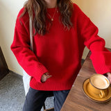 soulja boy outfits Autumn and Winter Korean Style Loose Pullover Western Style Christmas Red Top Birth Year Big Red Sweater for Women