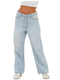 Tineit Washed Vintage Blue Versatile Boyfriend Jeans