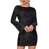 avant garde dress to impress Hot Selling Women's Sexy Sheath Mini Dress Silver Silk Fabric Horn Long Sleeve Women's Joint