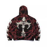 Dark Skull Complex Loose Personality American Print Hooded Long Sleeve Pullover Pocket Sweater