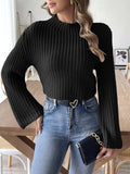 simple winter outfits Women's Short Cropped Cropped Top Woven Sweater Autumn and Winter Bell Sleeve Half Turtleneck Pullover Sweater