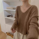 mens fall fashion Korean Style Gentle Style Lazy V-neck 100 Wool Sweater for Women 2024 Autumn and Winter New Loose Slimming Sweater Top