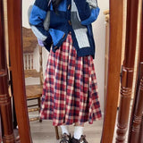 trending fall outfits 2024 Korean Style Retro Plaid Skirt Mid-Length Elastic Waist Large Skirt High Waist Slimming Girl Dress