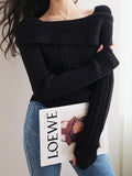 Tineit Solid Off Shoulder Knit Sweater