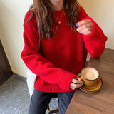 soulja boy outfits Autumn and Winter Korean Style Loose Pullover Western Style Christmas Red Top Birth Year Big Red Sweater for Women