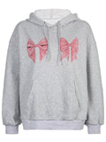 Tineit Street Bow Print Drawstring Oversized Hoodie