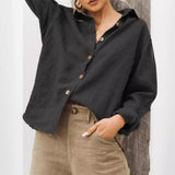 fashion outfits 2024 Autumn and Winter Fashion Lapel Long Sleeve Cotton and Linen Loose Women's Shirt