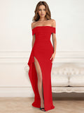 off shoulder  Women's 2024 Spring Sexy off-Shoulder Elegant Party Dress Split Dress