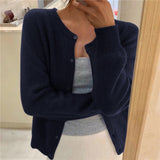 soulja boy outfits Solid Color Knitted Cardigan Single Row Long Sleeve Pullover round Neck Cardigan Coat Sweater for Women