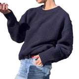 soulja boy outfits Autumn and Winter High-Grade Lazy Style Elegant Soft Glutinous Korean Style Minimalist round Neck Pullover Thick Sweater for Women