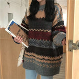 outfit inspo fall Women's Sweater 2024 Autumn and Winter Korean Style Jacquard Rhombus round Neck Loose Outer Wear Lazy Style Knitted Top