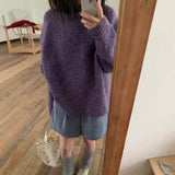 Tineit men fall outfits casual Gentle Style Circle Yarn Purple Pullover Women's Autumn and Winter New Style Nuo Jiji round Neck Sweater Top Fashion