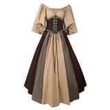 costume ideas Medieval Retro Contrast Color Slim Dress Flying Sleeve Large Swing Skirt off-Shoulder Dress Women's Cos Clothing Performance