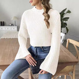 simple winter outfits Women's Short Cropped Cropped Top Woven Sweater Autumn and Winter Bell Sleeve Half Turtleneck Pullover Sweater