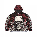 Dark Skull Complex Loose Personality American Print Hooded Long Sleeve Pullover Pocket Sweater