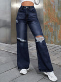 outfit inspo Women's Ins Fashion Ripped High Waist Wide Leg Pants Casual Denim Pants Fashion